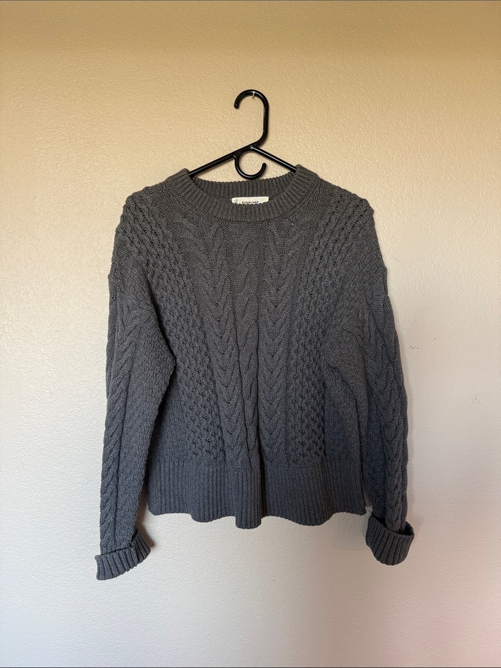 Everlane Charcoal Gray Cable Knit Crewneck Sweater